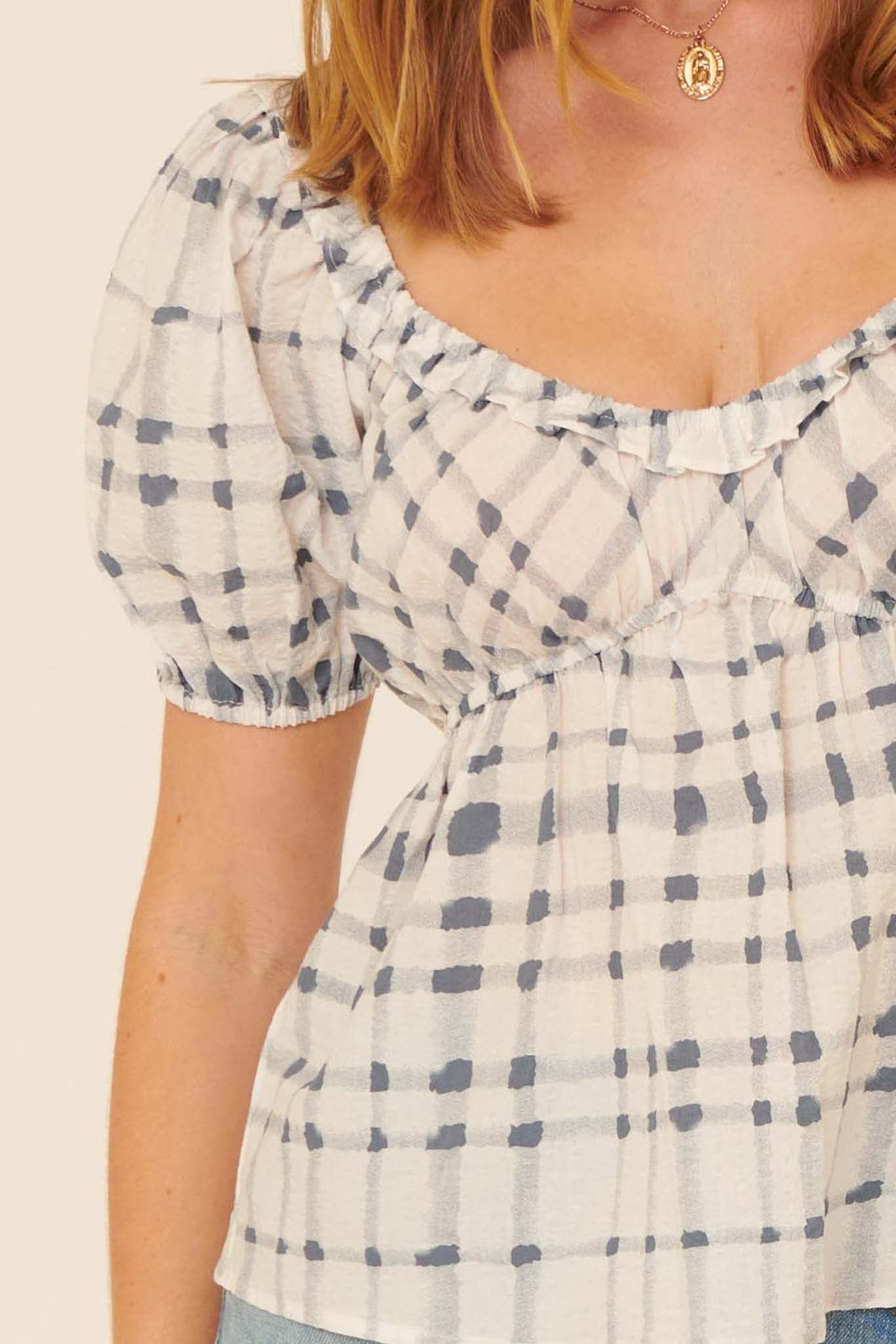 Farmer's Daughter Plaid Babydoll Peasant Top - ShopPromesa