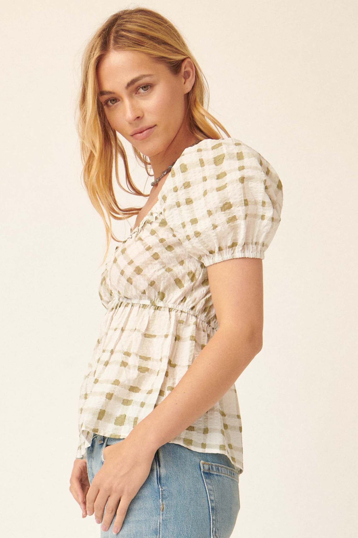 Farmer's Daughter Plaid Babydoll Peasant Top - ShopPromesa