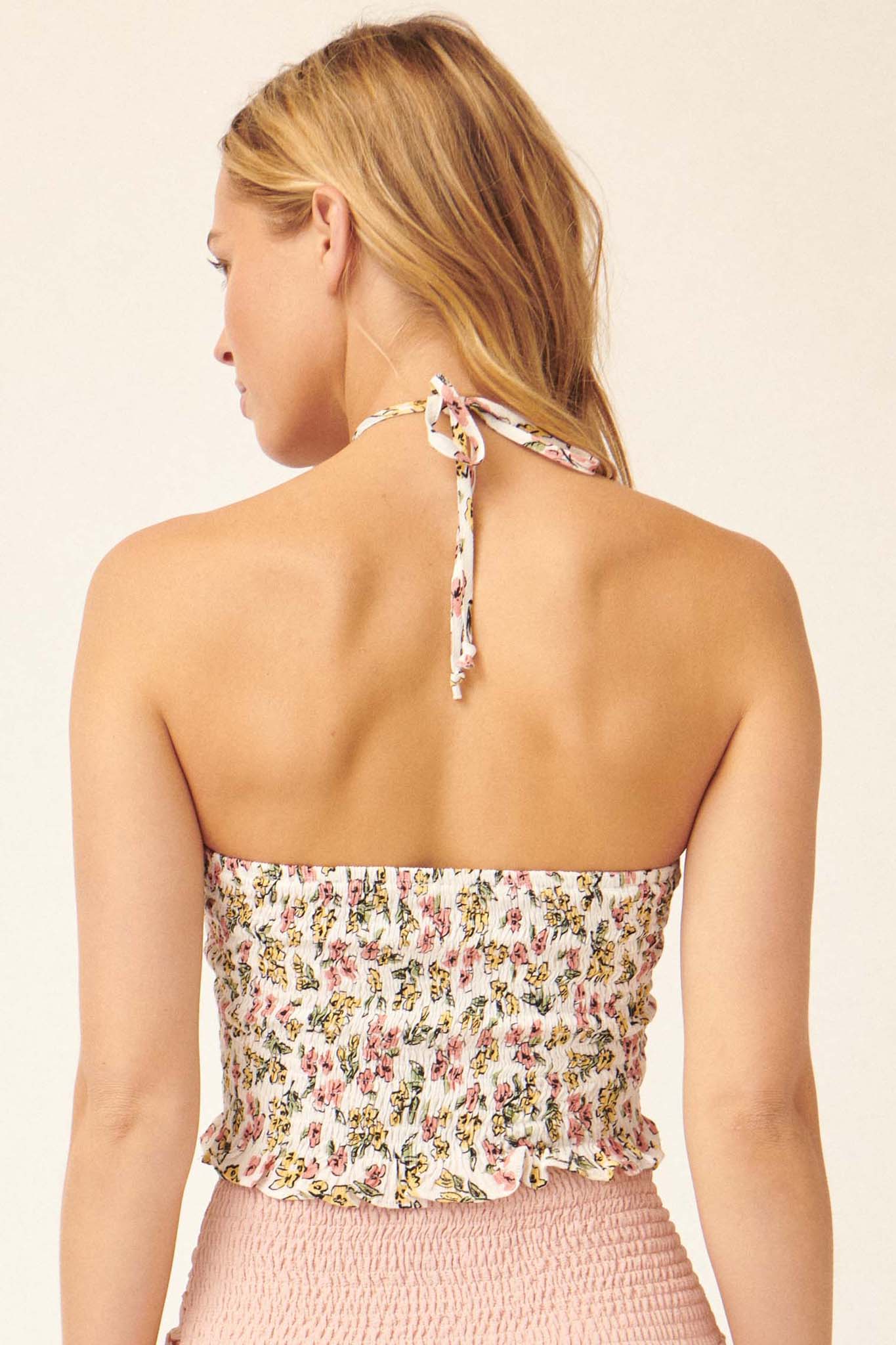 Endless Summer Smocked Floral Halter Crop Top - ShopPromesa