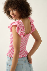 Candy Land Smocked Gingham Ruffled Peasant Top - ShopPromesa