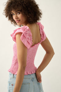 Candy Land Smocked Gingham Ruffled Peasant Top - ShopPromesa