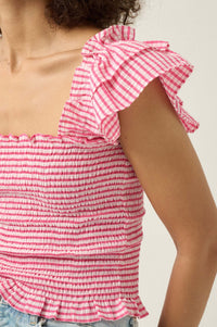 Candy Land Smocked Gingham Ruffled Peasant Top - ShopPromesa