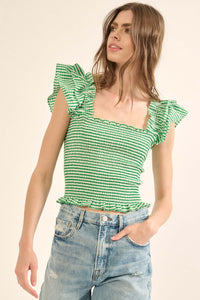 Candy Land Smocked Gingham Ruffled Peasant Top - ShopPromesa