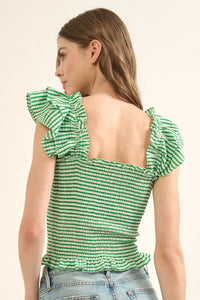 Candy Land Smocked Gingham Ruffled Peasant Top - ShopPromesa