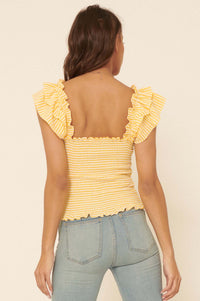 Candy Land Smocked Gingham Ruffled Peasant Top - ShopPromesa