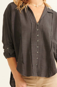 Too Blessed Raw-Edge Textured Button-Up Shirt - ShopPromesa