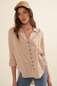 Too Blessed Raw-Edge Textured Button-Up Shirt - ShopPromesa