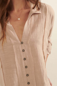 Too Blessed Raw-Edge Textured Button-Up Shirt - ShopPromesa