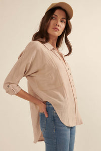 Too Blessed Raw-Edge Textured Button-Up Shirt - ShopPromesa