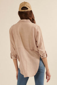 Too Blessed Raw-Edge Textured Button-Up Shirt - ShopPromesa