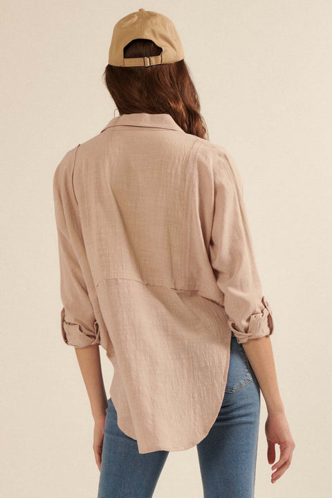 Too Blessed Raw-Edge Textured Button-Up Shirt - ShopPromesa