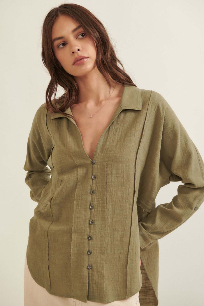 Too Blessed Raw-Edge Textured Button-Up Shirt - ShopPromesa