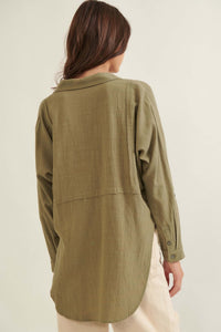 Too Blessed Raw-Edge Textured Button-Up Shirt - ShopPromesa