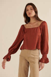 Classic Beauty Matte Satin Peasant Top - ShopPromesa