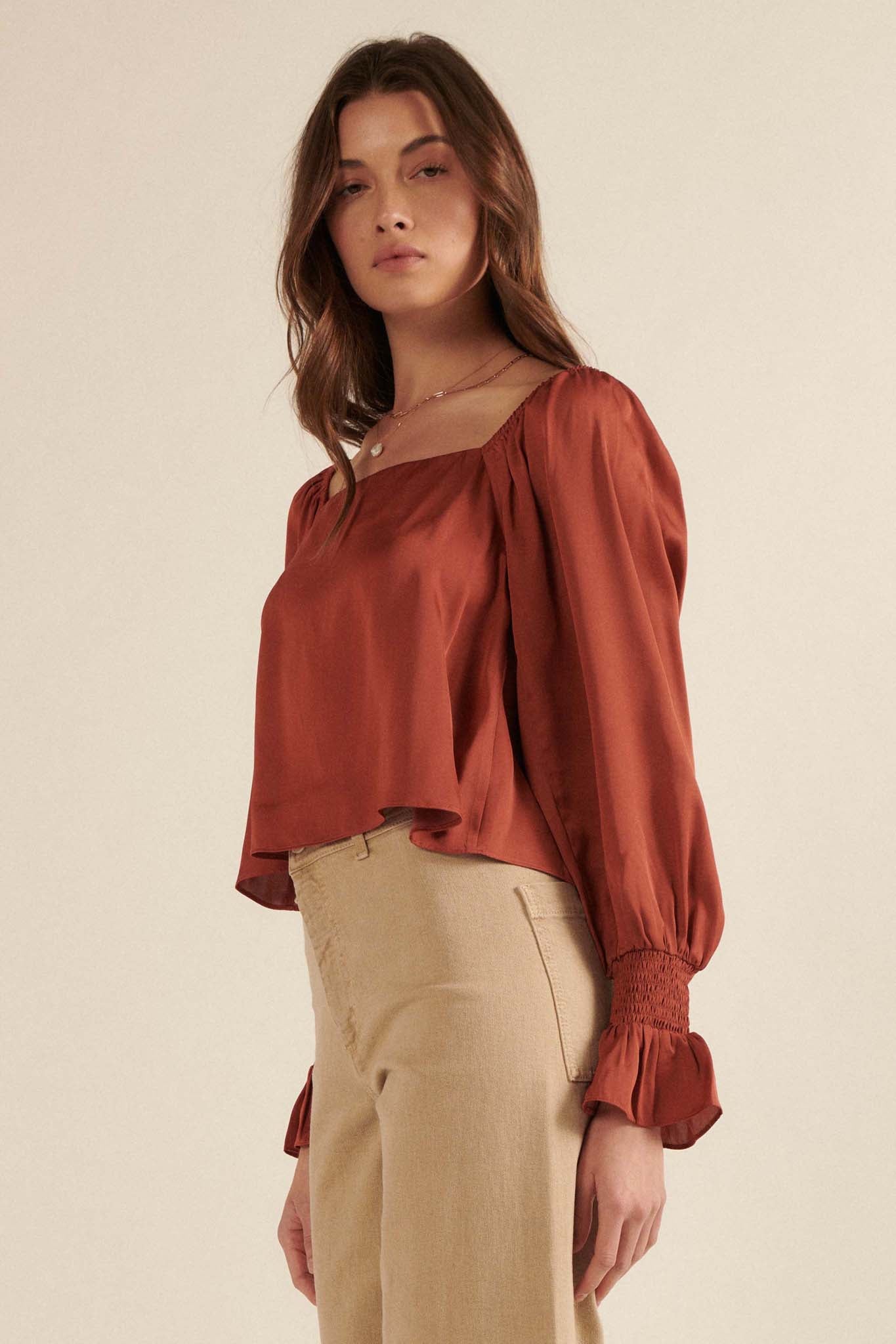 Classic Beauty Matte Satin Peasant Top - ShopPromesa