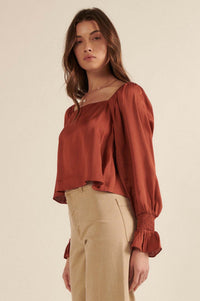 Classic Beauty Matte Satin Peasant Top - ShopPromesa