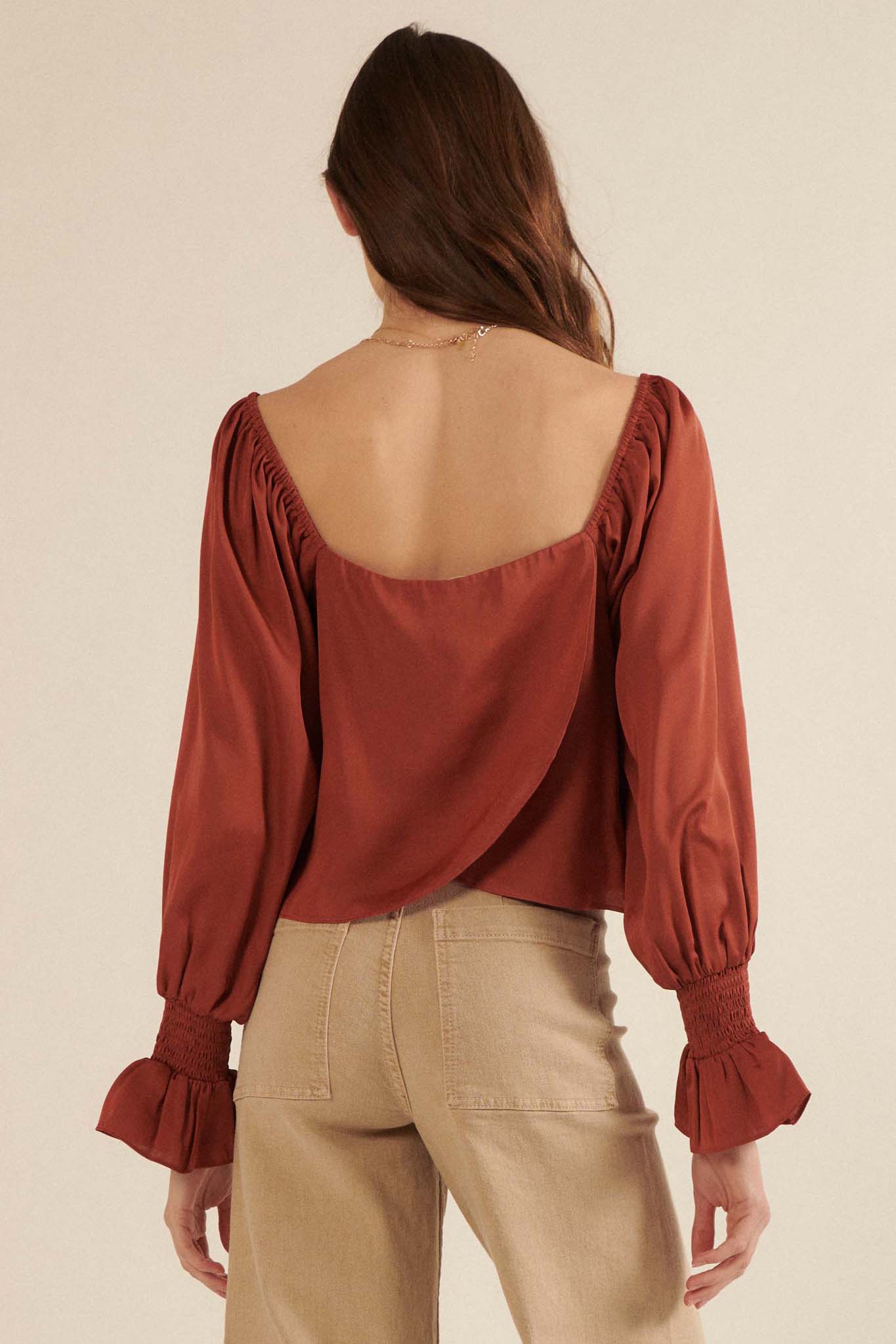 Classic Beauty Matte Satin Peasant Top - ShopPromesa