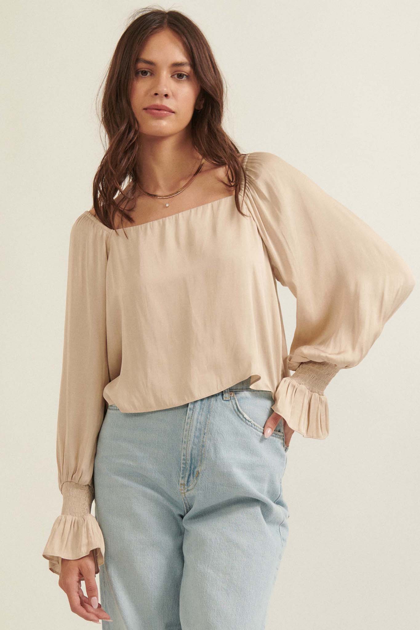 Classic Beauty Matte Satin Peasant Top - ShopPromesa