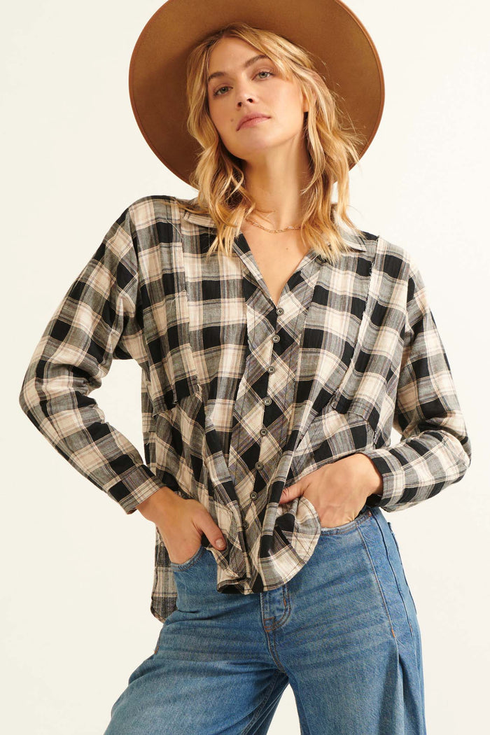 Gone Country Raw-Edge Plaid Button-Up Shirt - ShopPromesa