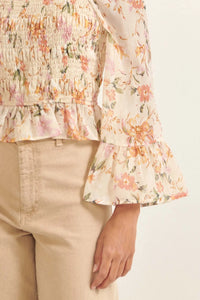 Gossamer Petals Smocked Floral Peasant Top - ShopPromesa