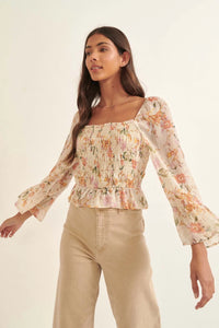 Gossamer Petals Smocked Floral Peasant Top - ShopPromesa