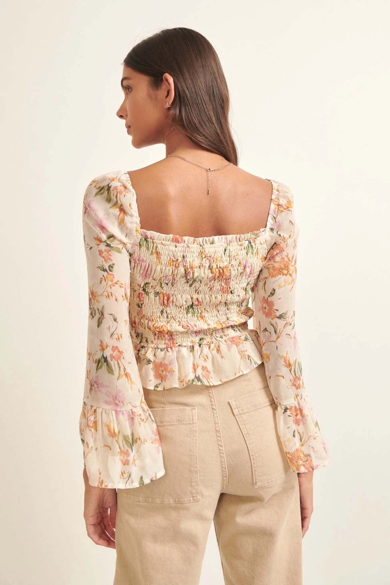 Gossamer Petals Smocked Floral Peasant Top - ShopPromesa