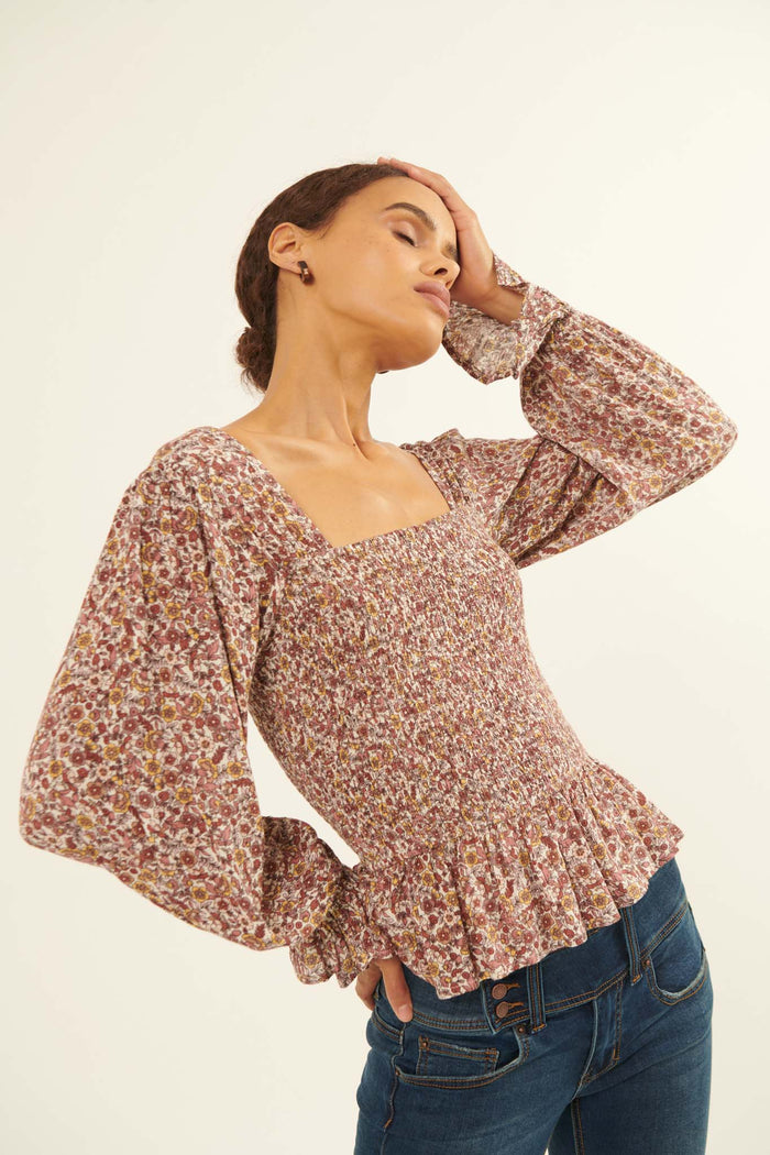 Wildflower Spirit Smocked Floral Peasant Top - ShopPromesa