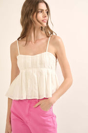 First Crush Pleated Eyelet Lace Babydoll Cami Top