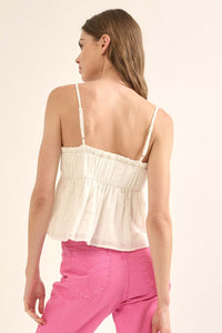 First Crush Pleated Eyelet Lace Babydoll Cami Top - ShopPromesa