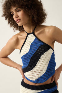 Heat Wave Colorblock Crochet Knit Halter Top - ShopPromesa