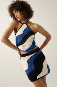 Heat Wave Colorblock Crochet Knit Halter Top - ShopPromesa