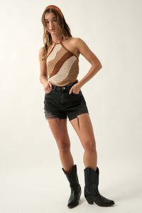 Heat Wave Colorblock Crochet Knit Halter Top - ShopPromesa