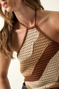 Heat Wave Colorblock Crochet Knit Halter Top - ShopPromesa