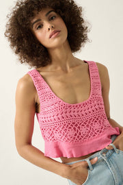Happy Feeling Cropped Crochet Lace Tank Top - ShopPromesa