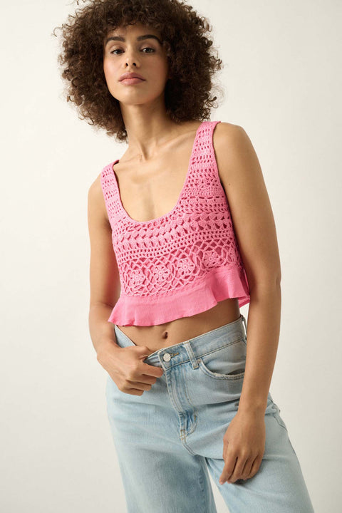 Happy Feeling Cropped Crochet Lace Tank Top - ShopPromesa