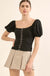 Ribbed Knit Hook-and-Eye Puff-Sleeve Peasant Top - ShopPromesa