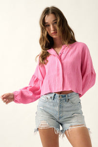 Turn the Tide Crinkle Cotton Bubble-Sleeve Shirt - ShopPromesa