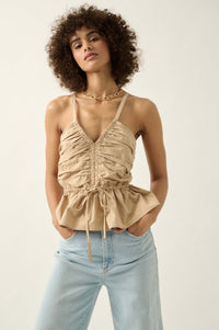 Fresh Start Ruched Cotton Peplum Cami Top - ShopPromesa