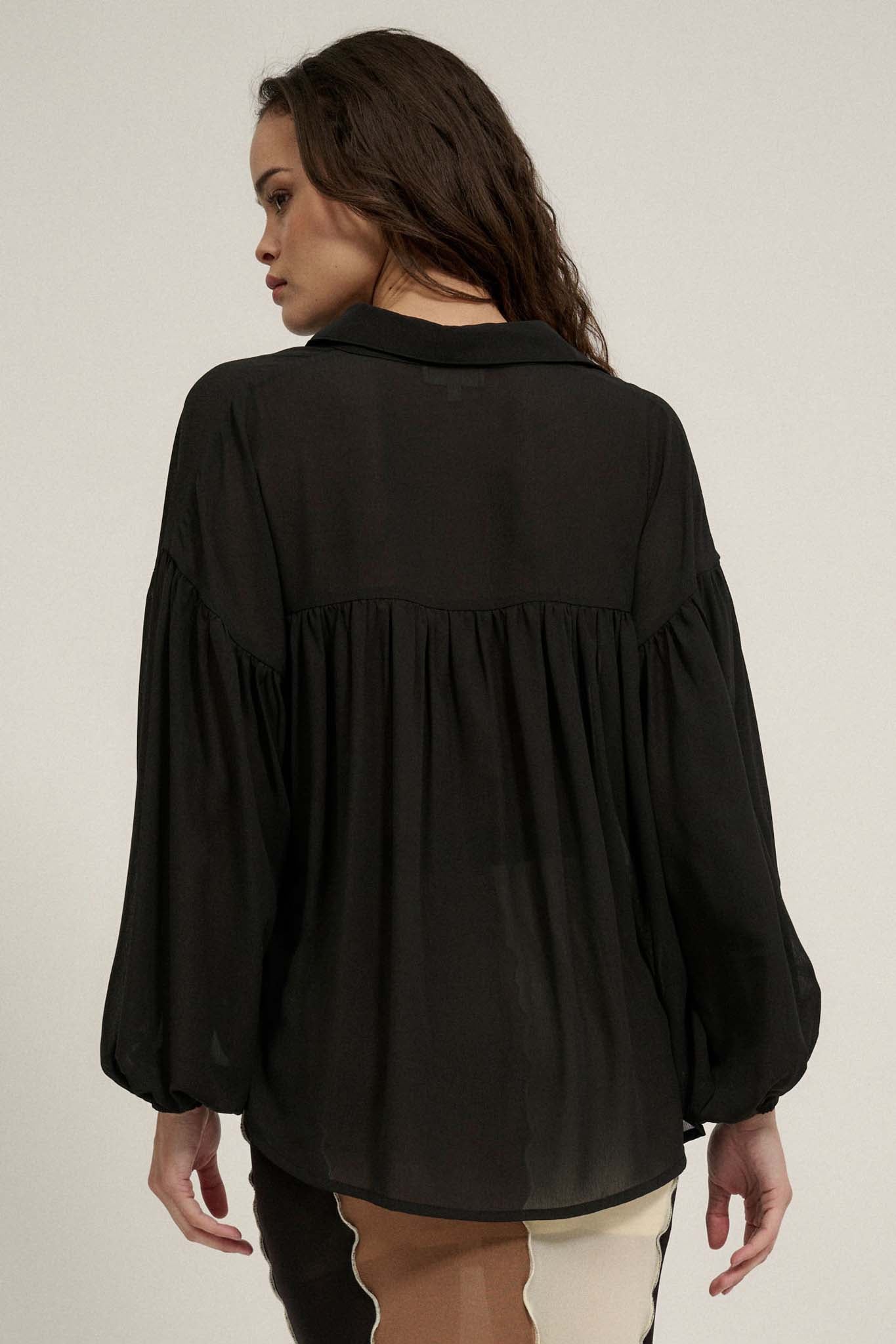 Big Sky Chiffon Balloon-Sleeve Oversize Shirt - ShopPromesa