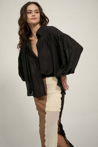 Big Sky Chiffon Balloon-Sleeve Oversize Shirt - ShopPromesa