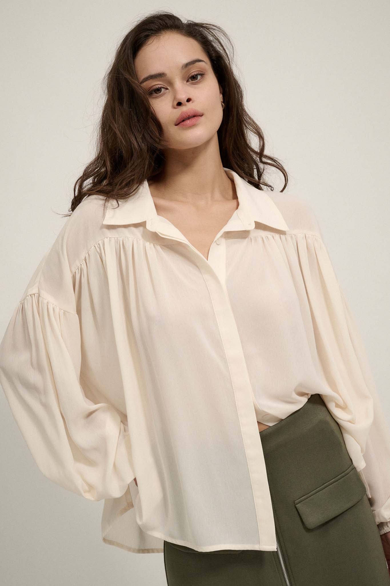 Big Sky Chiffon Balloon-Sleeve Oversize Shirt - ShopPromesa