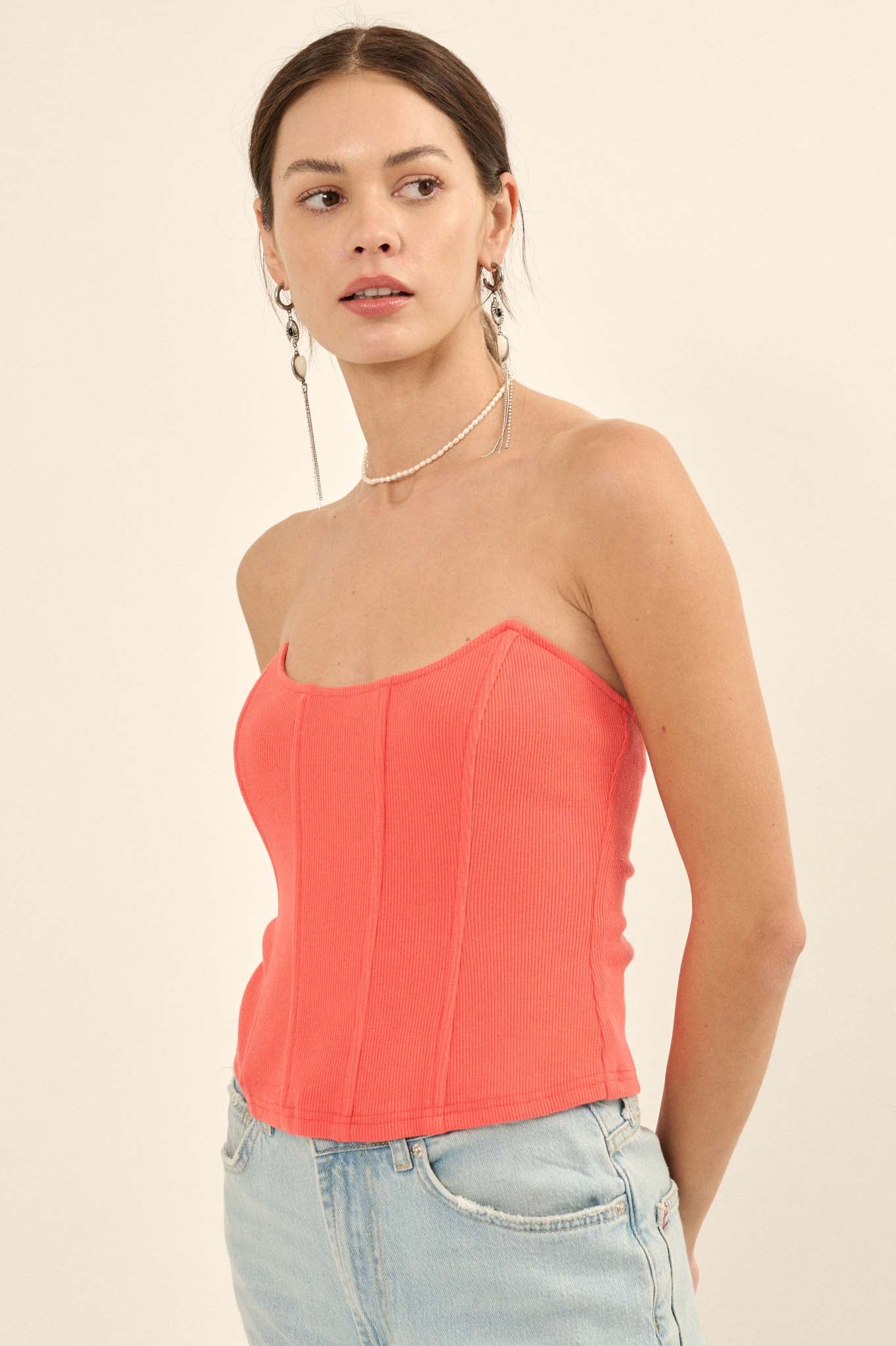 Form Factor Strapless Rib-Knit Corset Top - ShopPromesa