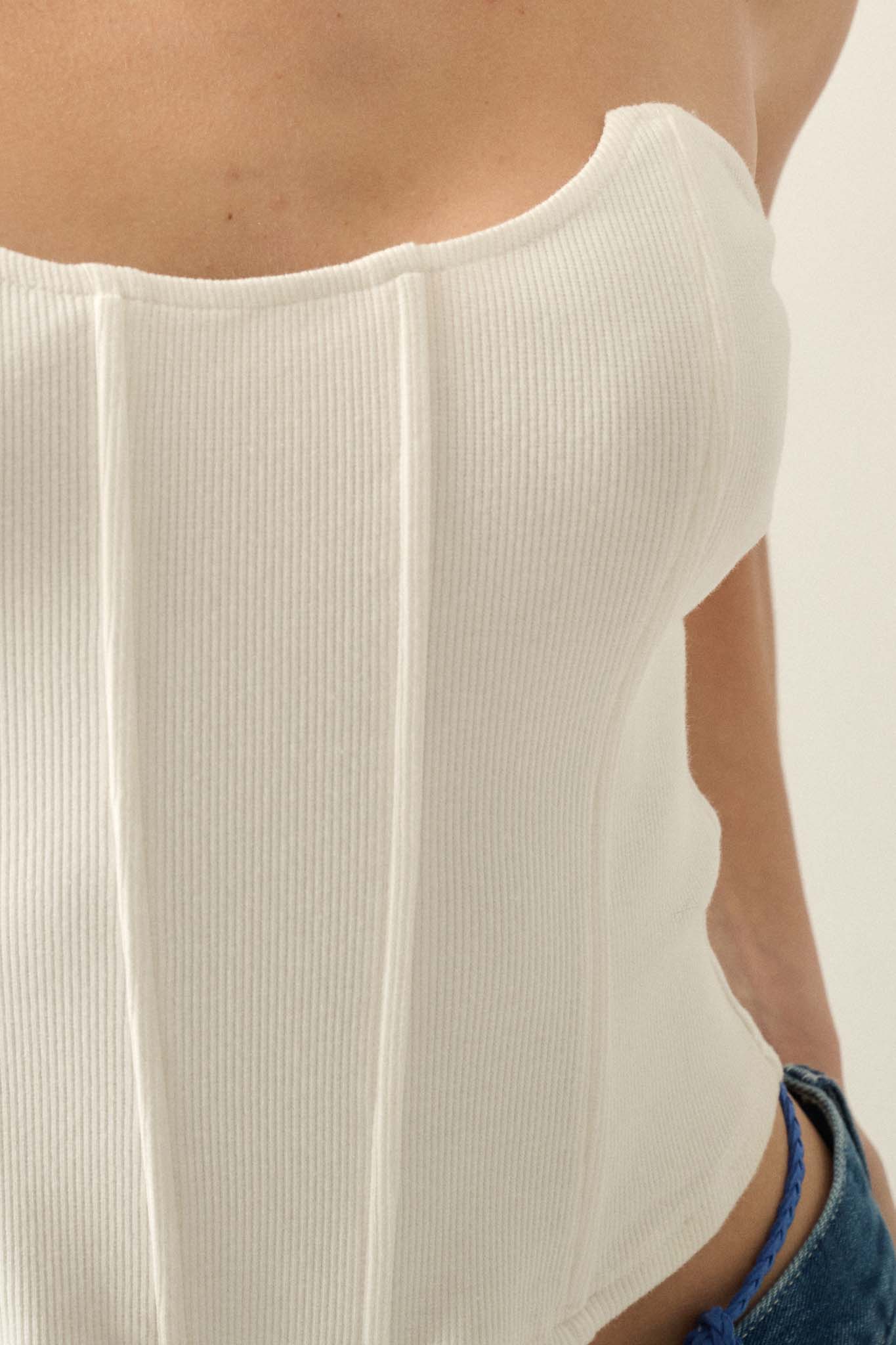 Form Factor Strapless Rib-Knit Corset Top - ShopPromesa