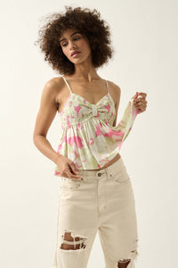 Kauai Cove Smocked Floral Babydoll Cami Top - ShopPromesa