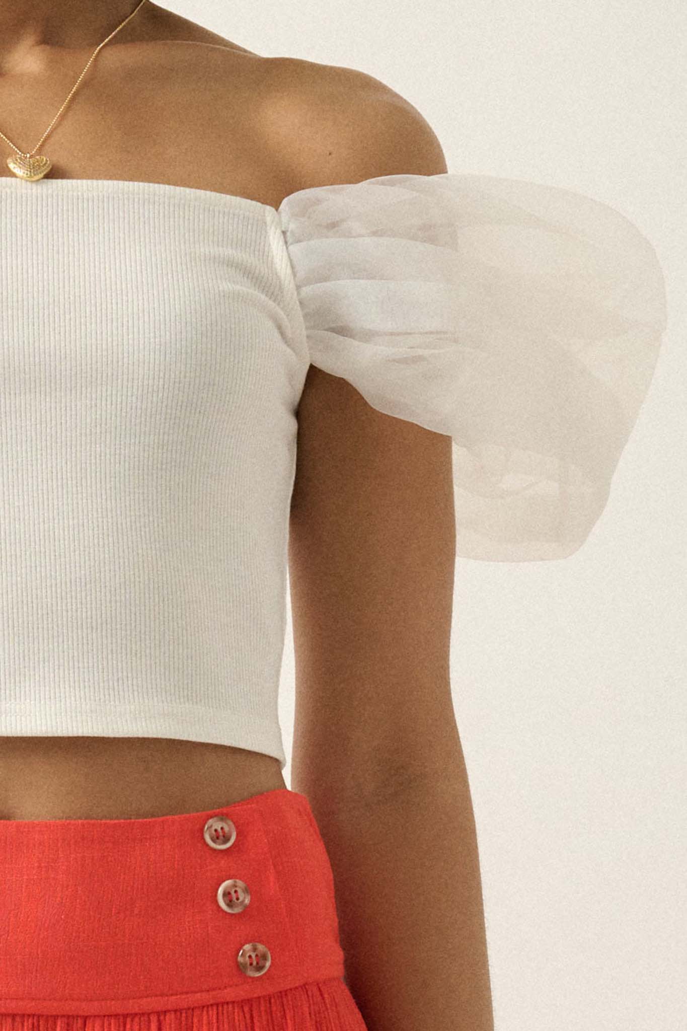 Among the Clouds Puff-Sleeve Off-Shoulder Crop Top - ShopPromesa