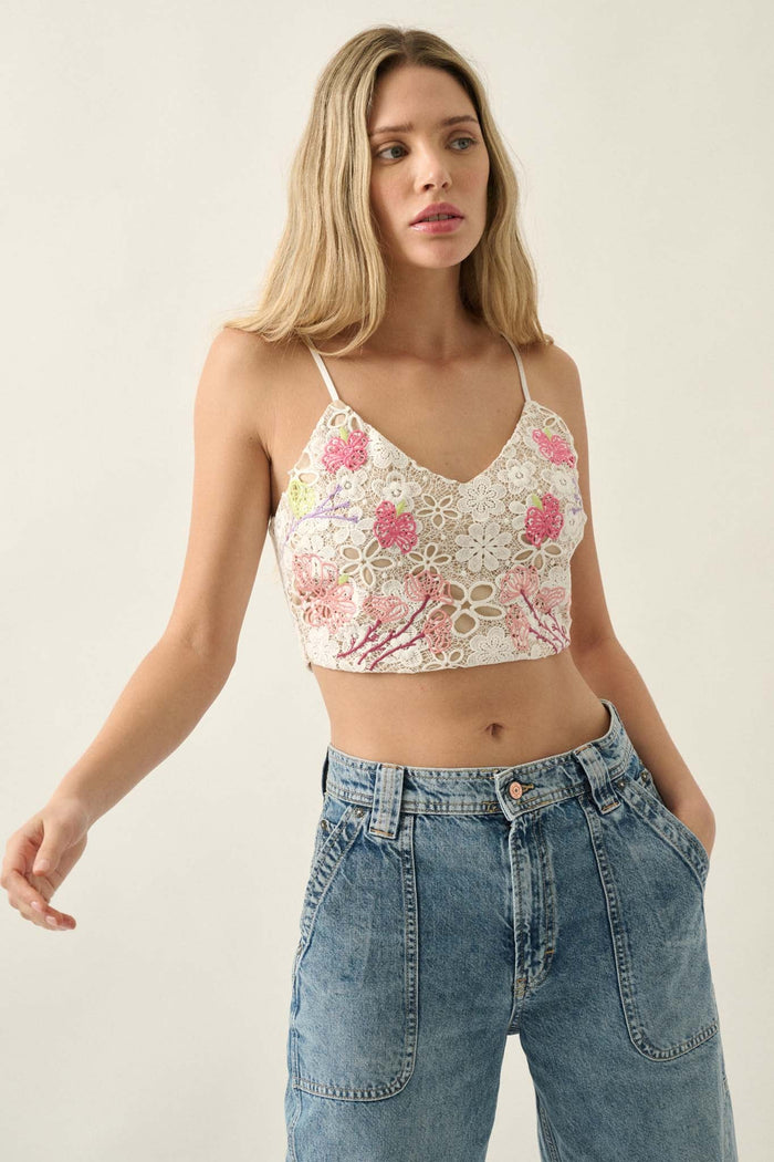 Pretty Petals Embroidered Lace Cropped Cami Top - ShopPromesa