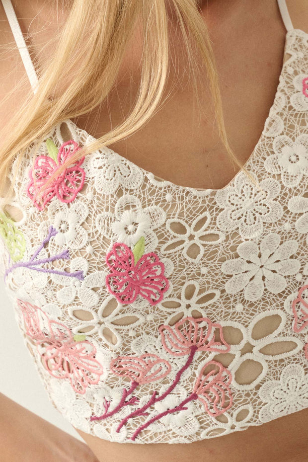 Pretty Petals Embroidered Lace Cropped Cami Top - ShopPromesa