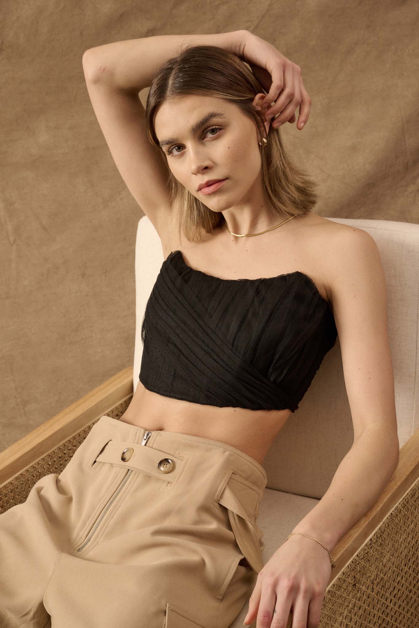 Tulle Time Pleated Tulle Cropped Corset Top - ShopPromesa