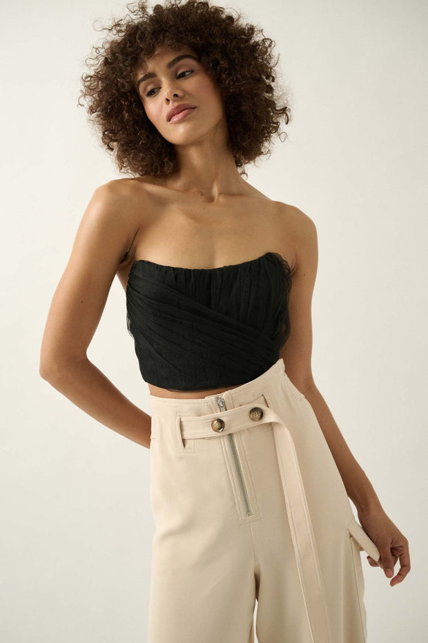 Tulle Time Pleated Tulle Cropped Corset Top - ShopPromesa