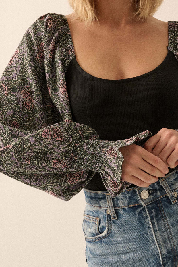 Magic Garden Floral-Sleeve Ribbed Knit Bodysuit - ShopPromesa